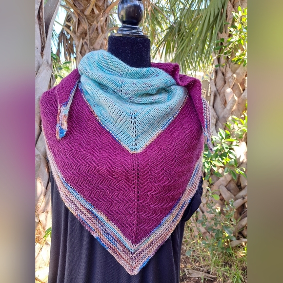 Hand Crafted OOAK Contemporary Elegant Striped Merino Wool Blue Purpl Knit Scarf - Picture 8 of 16